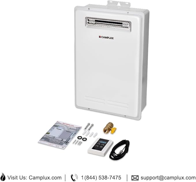 CAMPLUX Climatech 5 150,000 BTU Tankless Water Heater Propane Outdoor, 5.28 GPM On Demand Instant Tankless Hot Water Heater Liquid Propane, Outdoor Installation, White, WA528