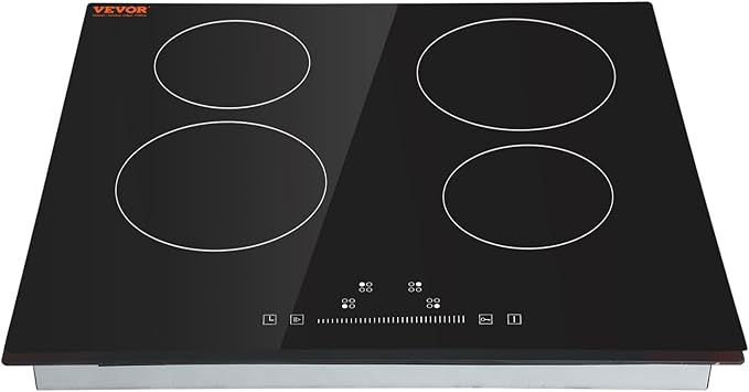 VEVOR LT4-77 Built in Electric Ceramic 23.2 x 20.5 inch Stove Top, 240V Glass Radiant Cooktop with Touch Control, Timer & Child Lock, 9 Power Levels for Simmer Steam Slow Cook Fry, 24IN 4-Burners