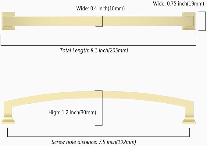 Asidrama 10 Pack 7.5 Inch(192mm) Hole Centers Kitchen Cabinet Handles, Brushed Brass Cabinet Pulls Kitchen Cabinet Hardware for Cupboard Drawer Pulls