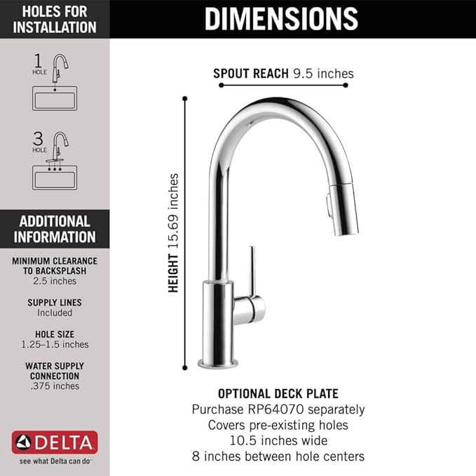 Delta Trinsic Chrome Kitchen Faucet with Pull Down Sprayer, Modern Single Hole Kitchen Sink Faucet, Single Handle, Chrome 9159-DST