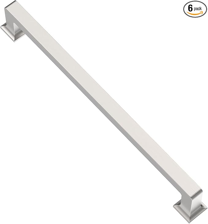 Alzassbg 6 Pack Brushed Satin Nickel Cabinet Pulls, 12-1/2 Inch(320mm) Hole Centers Cabinet Handles Square Kitchen Hardware for Cabinets AL3046SN