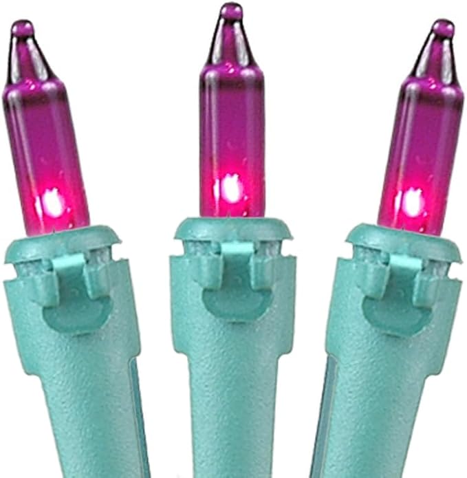 Novelty Lights 11 Feet 50 Bulbs Traditional Incandescent Mini Lights, Purple on Green Wire with 2.5" Spacing, Commercial Grade and UL Listed for Indoor/Outdoor Use, End-to-End Connectable
