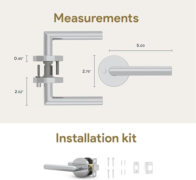Mega Handles Ronn Privacy Door Handle - 3 Pack Reversible Chrome Door Handles, Heavy Duty Bed & Bath Door Handles with Privacy Door Lock, Fits All Standard Doors - Polished Chrome