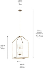 Kichler Madden 36" 8 Light Foyer Pendant in Champagne Bronze, Soft Modern Fixture, for Small Kitchen, Coffee Table, Office, Bedroom, Foyer, (36" x 20"), 52723CPZ