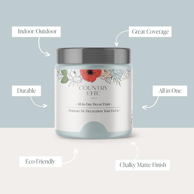 Country Chic All-in-One Chalk Paint for Furniture, Cabinets, Home Decor, Eco-Friendly, Matte Finish, Built-In Primer & Top Coat for Wood, Metal - Belle of the Ball (Light Blue) - 4 oz (118 ml)