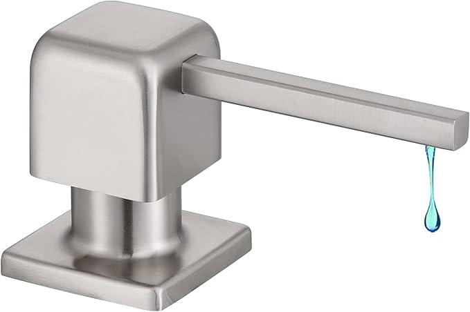 CREA Soap Dispenser for Kitchen Sink, Kitchen Soap Dispenser Brushed Nickel Square Built in Sink Soap Dispenser for Bathroom with 17 OZ Bottle