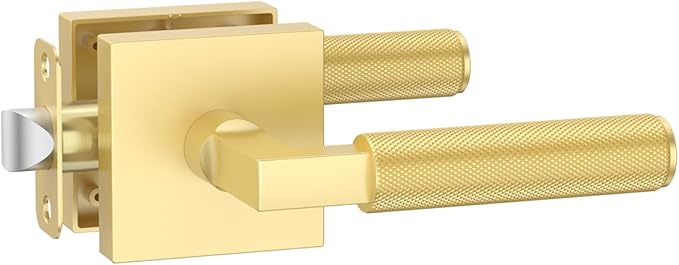 Asidrama 1 Pack Gold Passage Door Handles, Door Lever with Door Knobs Indoor for Bedroom or Bathroom, Heavy Duty Door Handles Interior with Locks for Left Right Sided Doors