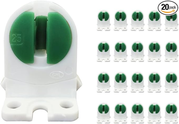 T5 LED Fluorescent Tube Lamp Holder Tombstone, Medium Bi-Pin Socket, Fluorescent Lampholder, for LED Fluorescent Tube Replacements Turn-Type Lampholder, Pack of 20