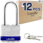 LanuBe Lock Laminated Steel Keyed Padlock,Keyed Alike Locks, Long Shackle Padlock,Pack of 12