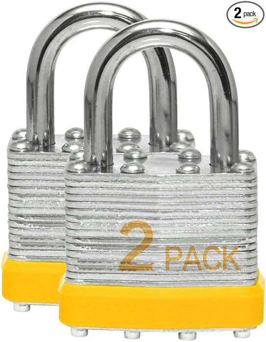 Keyed Alike Laminated Steel Padlocks with Normal Shackle for Sheds, Fences & Lockers (2-Pack)