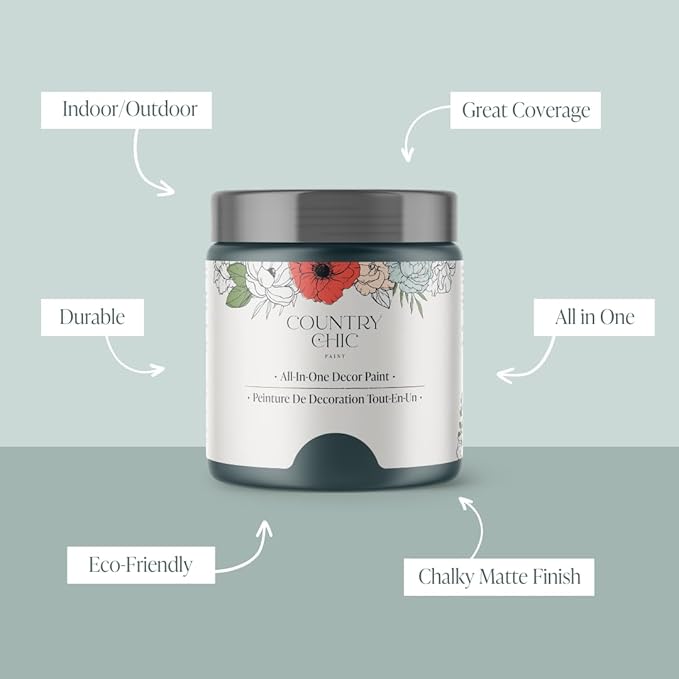 Country Chic All-in-One Chalk Paint for Furniture, Cabinets, Home Decor, Eco-Friendly, Matte Finish, Built-In Primer & Top Coat for Wood, Metal - Jitterbug (Dark Teal) - 8 oz (237 ml)