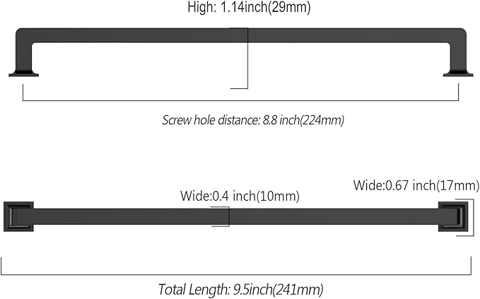10 Pack 8.8 Inch Matte Black Cabinet Pulls - Kitchen & Dresser Handles