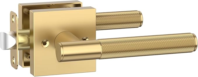 Asidrama 1 Pack Passage Champagne Bronze Door Handles, Door Lever with Door Knobs Indoor for Bedroom or Bathroom, Champagne Bronze Door Handles Interior with Locks for Left Right Sided Doors