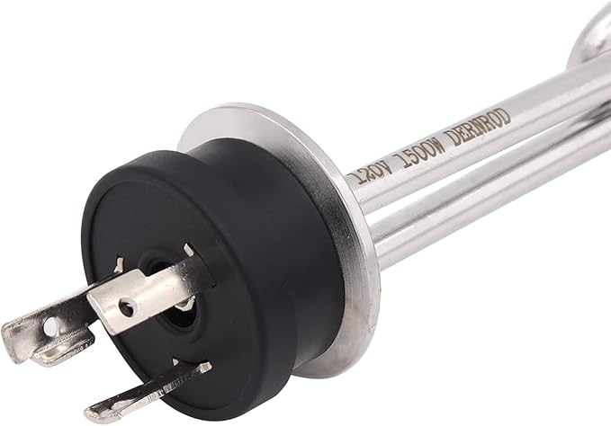DERNORD 120V 1500W Tri-clamp Foldback Heating Element Stainless Steel Immersion Water Heater with 3-Wire Electrical Locking Plug (1.5 Inch Tri clamp)