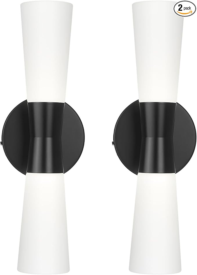 kudos Bathroom Sconces Set of 2, 16inches Black Vanity Light Fixtures, Modern Bathroom Light Fixtures with Milk White Glass, Dimmerable 3000K/4000K/5000K for Bedroom Hallway, KDVL13-BK-2PK