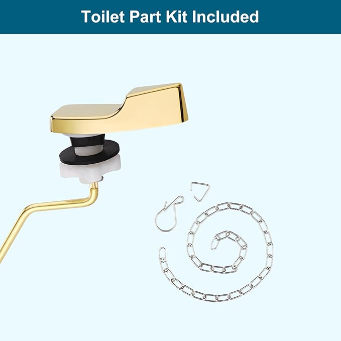 Universal Side Mount Metal Toilet Handle Replacement Kit Compatible with American Standard/Mansfield/Gerber/TOTO/Kohler Toilet, Toilet Tank Flusher Lever with Flapper Chain, Shiny Gold