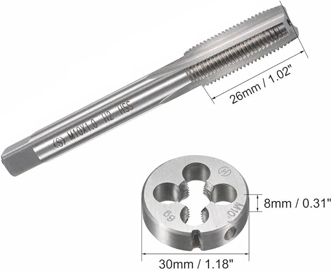 10mm x 1 HSS Metric Tap and Die Set Right Hand Thread,Tapping DIY Tool 3pcs (M10 x 1mm)