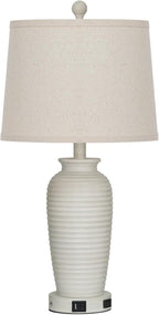 25" Vintage Farmhouse Jar Table Lamps, Single Rustic Bedside Lamp with USB A+C Ports & AC Outlet, Nightstand Lamps for Living Room, Bedroom, End Table, Cream(LED Bulb Included)