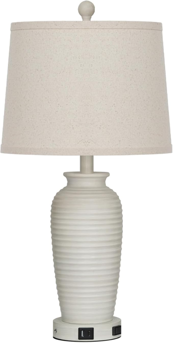 25" Vintage Farmhouse Jar Table Lamps, Single Rustic Bedside Lamp with USB A+C Ports & AC Outlet, Nightstand Lamps for Living Room, Bedroom, End Table, Cream(LED Bulb Included)