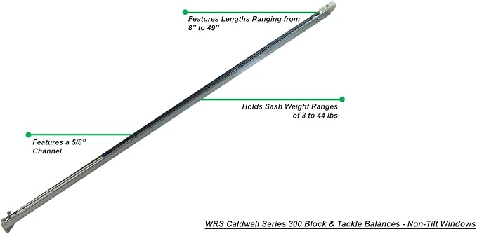 WRS Caldwell Series 300 Block & Tackle Window Balance – 5/8″ Channel, 27″, Stamp 26-2 (9-13 lbs) Capacity, Non-Tilt Side-Load Replacement Hardware – Heavy-Duty for Residential & Commercial Windows