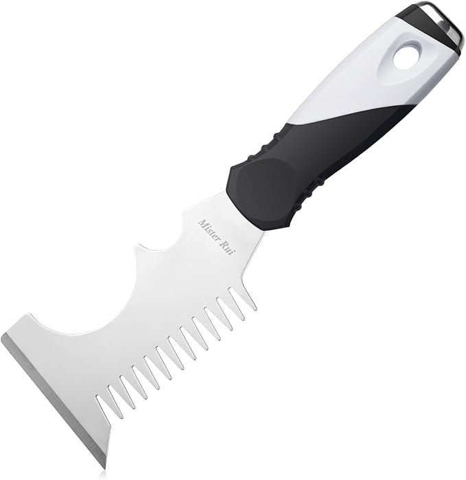 Mister Rui 5 in 1 Paint Brush Comb and Roller Cleaner Tool, Stainless Steel Paint Brush Cleaner with Hammer Base & Anti-Slip Grip, for Professional Painters & DIYers