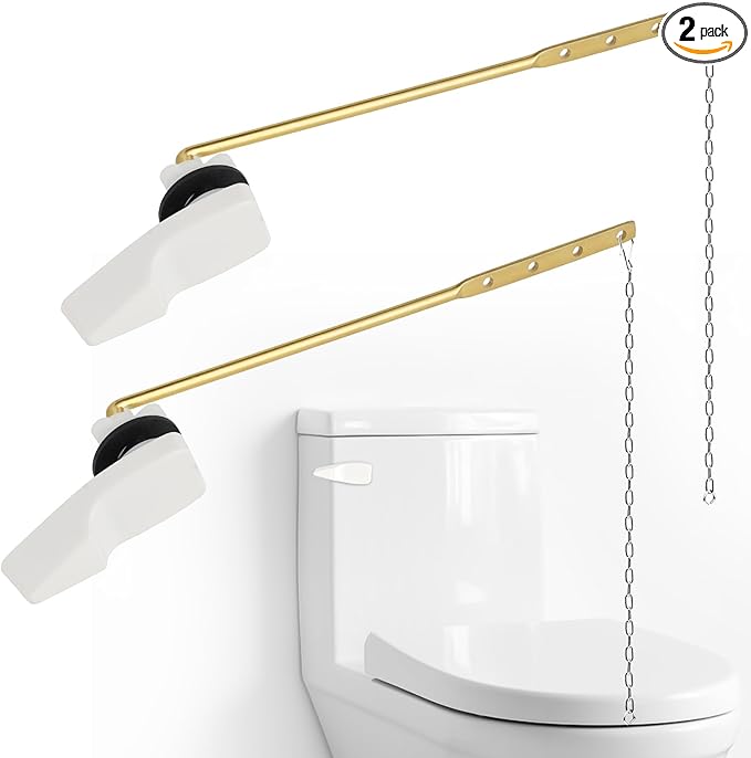 iFealClear 2 Pack Universal Toilet Handle Lever Flush Replacement, Front Mount Toilet Trip Lever Compatible with American Standard, Stainless Steel Flapper Chain, Solid Brass, White