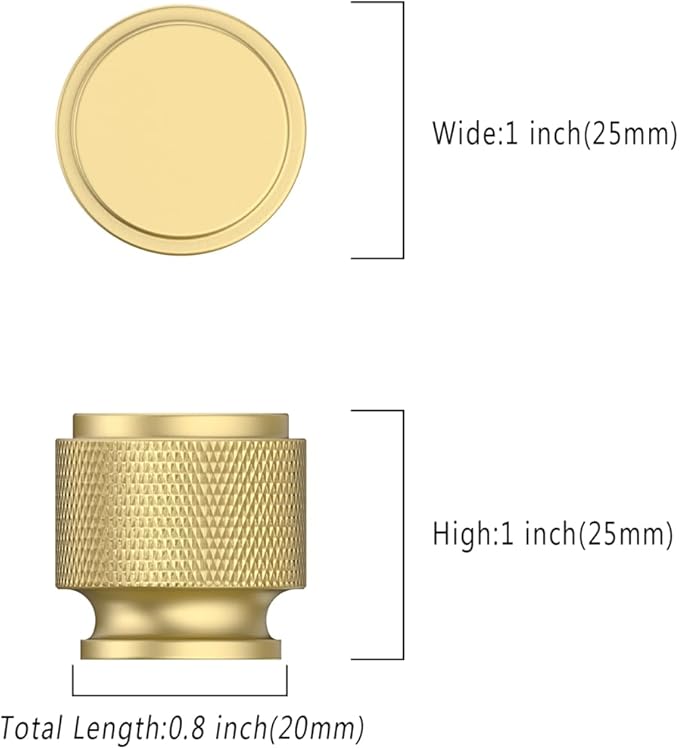 Amerdeco 10 Pack Brushed Gold Knurled Cabinet Knobs Kitchen Cabinet Pulls for Drawer, Cupboard and Wardrobe ZH0031