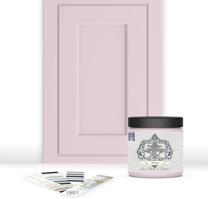 ALL-IN-ONE Paint, Durable cabinet and furniture paint. Built in primer and top coat, no sanding needed. Includes our 30 featured color card - Peony (pale pink), 8oz Sample