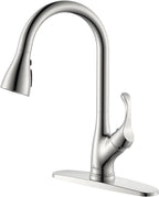 APPASO Pull Down Kitchen Faucet with Sprayer Stainless Steel Brushed Nickel - Single Handle Commercial High Arc Pull Out Spray Head Kitchen Sink Faucets with Deck Plate, Llave para Fregadero de Cocina