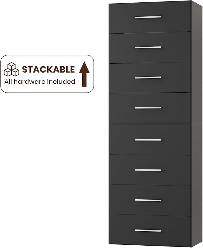 ROOMTEC 25.5" 4 Drawer Short Tower Closet Unit, Modular Closet System with Drawers and Shelf, Wardrobe Organizer for Bedroom or Walk-in Closet, Wall Mounted, Customizable Clothes Storage Unit, Black