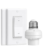 Remote Control Light Bulb Socket, Decorator Rocker Wall Switch, 200FT Range Wireless Light Switch for Pull Chain Light Fixture, E26 E27 Base, No Wiring Needed (2 Wall Switches and 1 Socket)