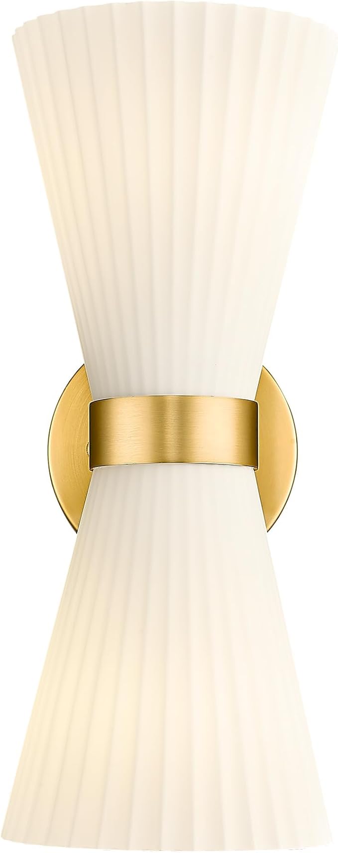 Gold Sconce Wall Lighting, HWH Single Wall Vanity Light Fixture Brushed Gold Wall Sconce Lamp, Modern Indoor Up Down Wall Light with Frosted Milk White Striped Glass Shade, 5HZG97B-2W BG