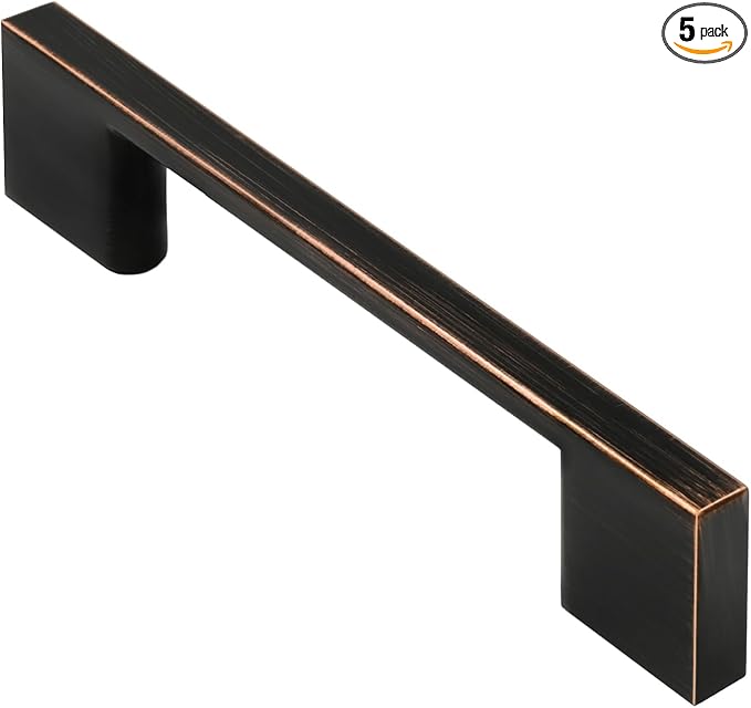 Alzassbg 5 Pack Oil Rubbed Bronze Cabinet Pulls, 3-3/4 Inch(96mm) Hole Centers Rectangle Cabinet Handles Kitchen Pulls for Drawers and Cabinets AL3051ORB