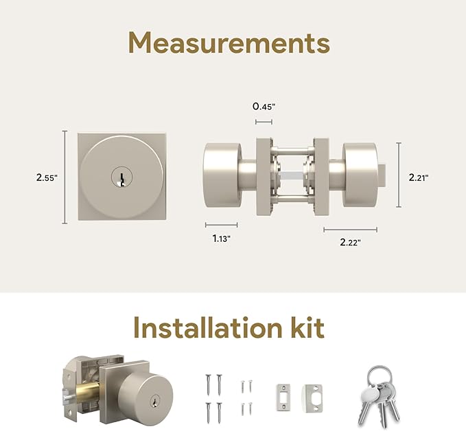 Mega Handles SUANA Entrance Door Knob for Entrance, Bedroom and Bathroom, Reversible Heavy Duty Design Door Knobs, Fits All Standard Door Sizes, Screws Included - Satin Nickel (1 Pack)