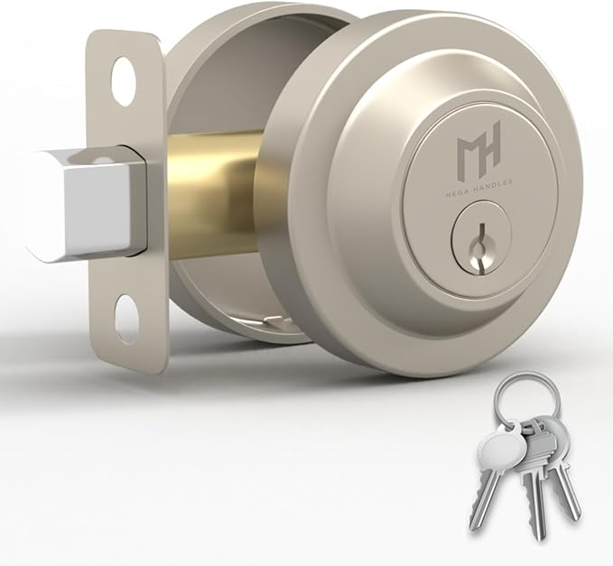 Mega Handles - Ronn Entrance Deadbolt I Deadbolt for Entry Lever Door Handle - Heavy Duty Round Lock for Left or Right-Handed Doors - Interior/Exterior Door Lever Deadbolt- Satin Nickel