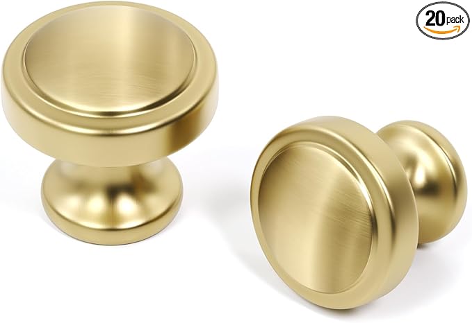 20 Pack Brushed Gold Cabinet Knobs Gold Kitchen Knobs Round Cabinet Hardware for Dresser Drawers,Aluminum Alloy
