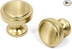 30 Pack Brushed Gold Cabinet Knobs Gold Kitchen Knobs Round Cabinet Hardware for Dresser Drawers,Aluminum Alloy