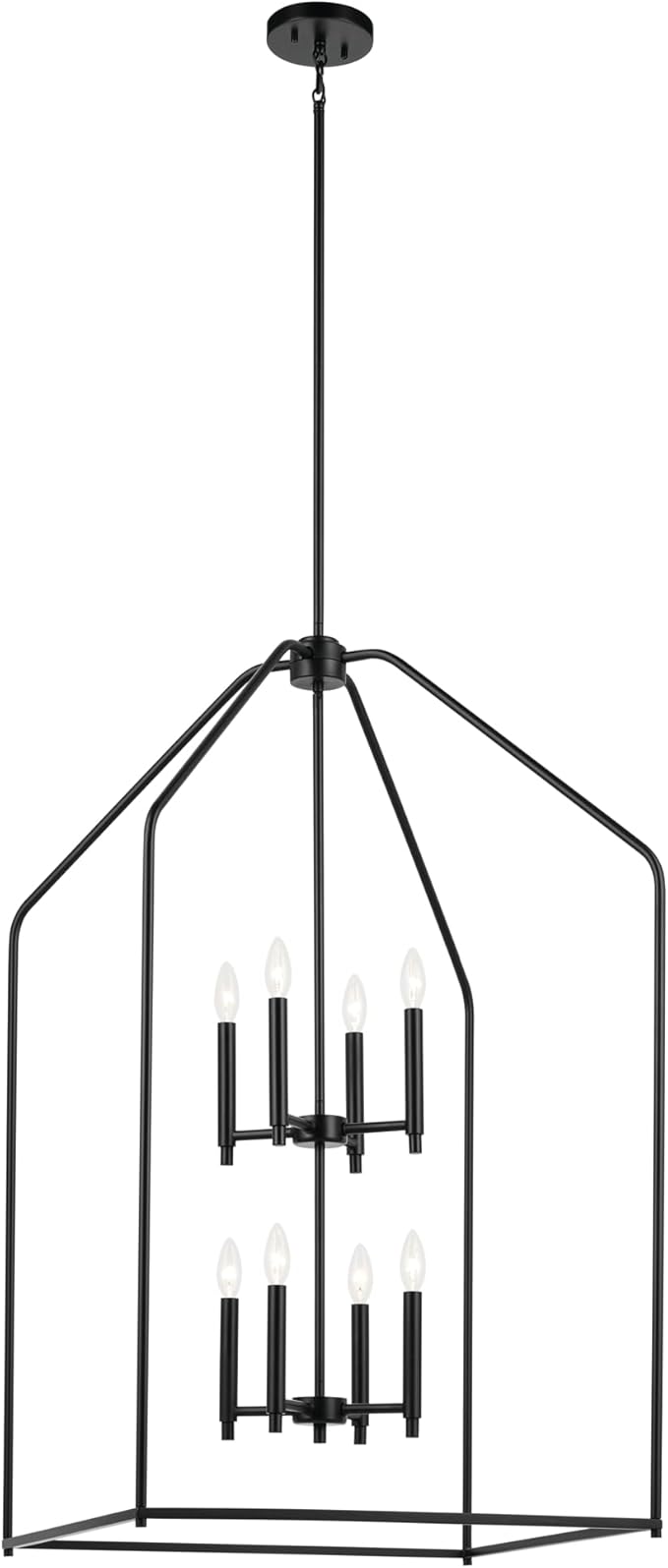 Kichler Madden 43" 8 XL Light Foyer Pendant in Black, Soft Modern Fixture, for Foyer, Over Large or Dining Room Table, (43" x 24.25"), 52724BK