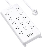 TROND Power Strip Surge Protector - White Extension Cord with USB Ports, 13 Widely-Spaced Outlets Expansion, 5ft, Flat Plug, Under Desk, Wall Mount, Heavy Duty, 4000 Joules, Office, Home, ETL Listed