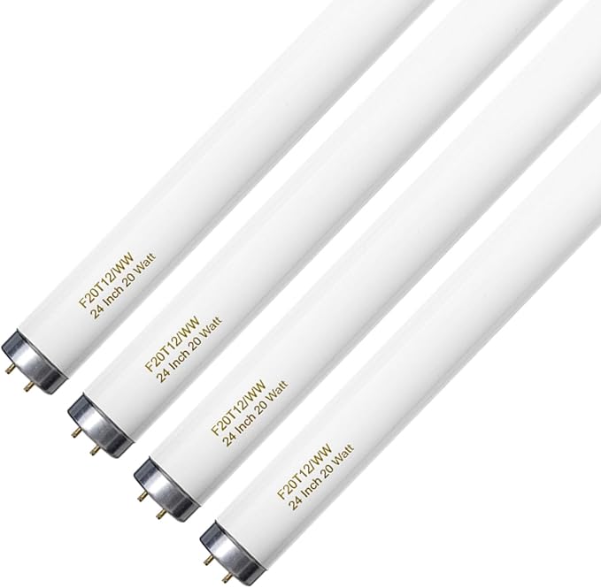 F20T12/WW 20 Watt Soft Warm White, T12 Fluorescent Tube Light Bulb 20W 24 Inch, 2Ft F20T12/DSW/RP Replacement for F20T12 F20T12KB/ECO/RVL F20T12KB/ECO F20T12/SPX30 1250Lm G13 4 Count