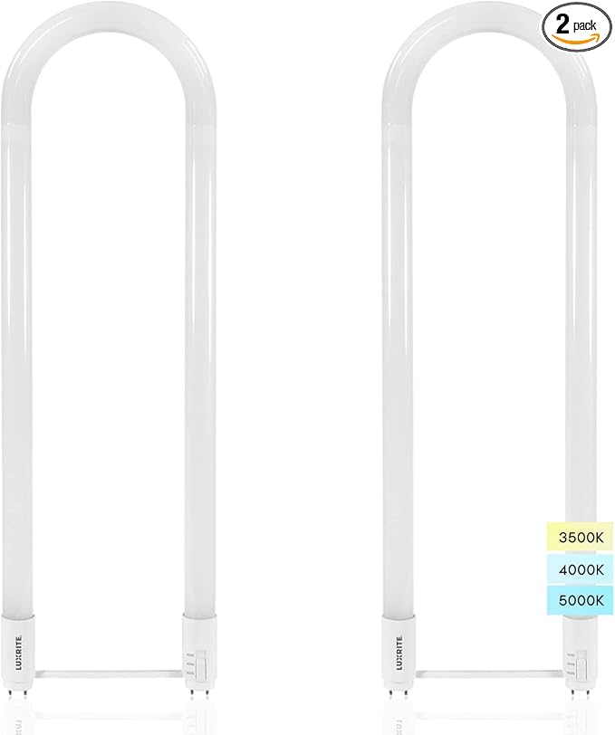 Luxrite U Bend LED Tube Light, T8 T12, 17.5W (32W Equivalent), 3 Colors 3500K | 4000K | 5000K, 2100 Lumens, Fluorescent Light Tube Replacement, Direct or Ballast Bypass, UL Certified, G13 Base, 2-Pack
