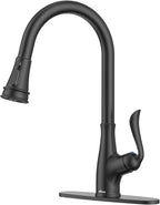 APPASO Matte Black Kitchen Faucet with Pull Down Sprayer, High Arc Single Handle with 3 Modes Spray Head, Neoperl Aerator, cUPC-Certified Pull-Out Hose, Water Supply Tubing & Valve