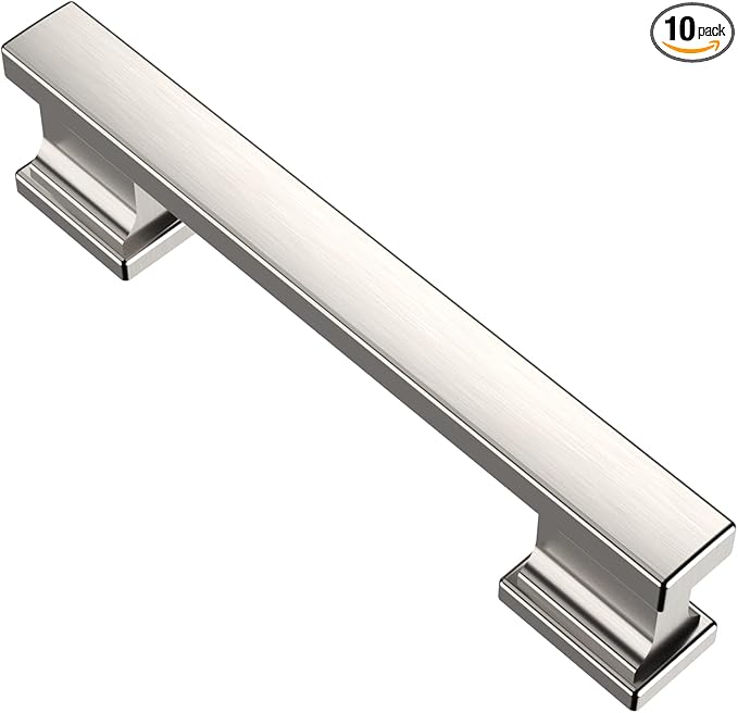 Alzassbg 10 Pack Brushed Satin Nickel Cabinet Pulls, 3-3/4 Inch(96mm) Hole Centers Kitchen Cabinet Handles for Cabinets and Drawers AL3061SN