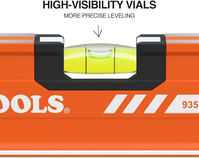 Klein Tools 93524MAG 24-Inch Box Level, Magnetic Box Beam Bubble Level, 3 Vials, High Visibility Orange, Aluminum Body, V-Groove and Magnet Track