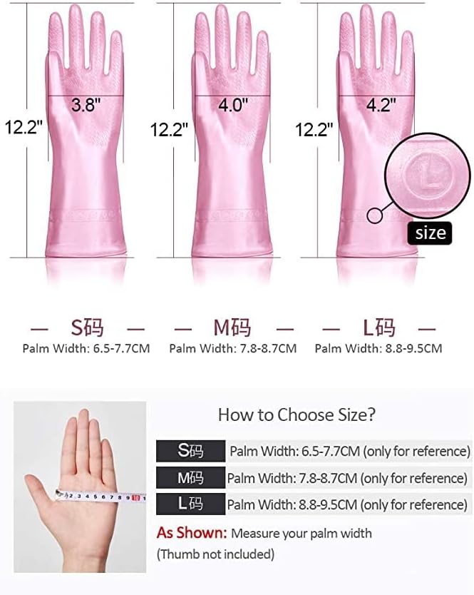 Alimat PluS 1 Pack Reusable Cleaning Gloves Latex Free (Medium), Dishwashing Gloves with Cotton Flock Liner and Embossed Palm, Waterproof Household Gloves for Laundry, Gardening(Pink)