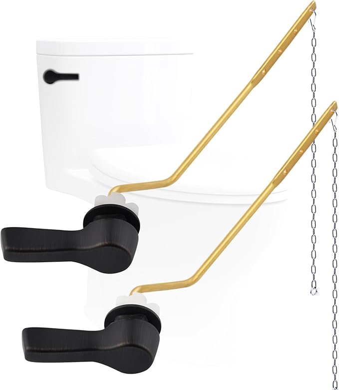 Hygie Rinse Metal Toilet Handle Lever Flush Replacement, 2PCS Universal Side Mount Toilet Handle with Stainless Steel Flapper Chains, Toilet Repair Kit, Oil Rubbed Bronze