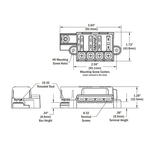 Blue Sea Systems 5045 ST Blade Fuse Block Compact 4-Circuit with Cover, 100 Amps