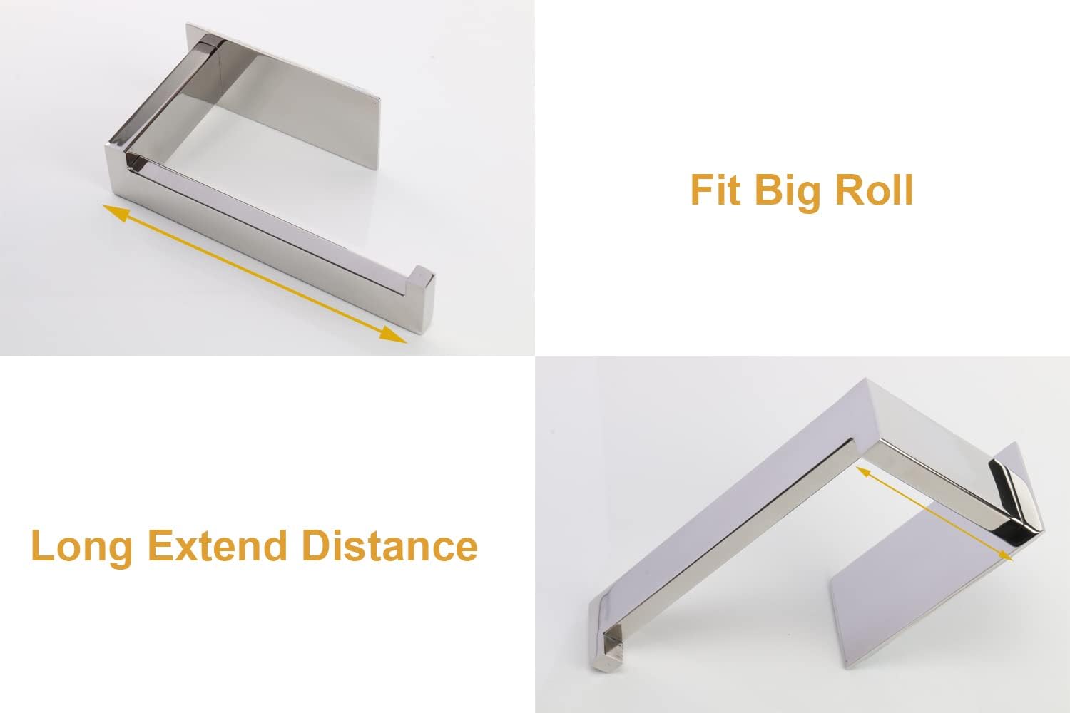 Toilet Paper Holder, Self Adhesive Tissue Holder Stainless Steel Rustproof Paper Roll Holder, No Drilling Easy to Install, Toilet Paper Rack Suitable for Office, Bathroom (Polish Chrome)