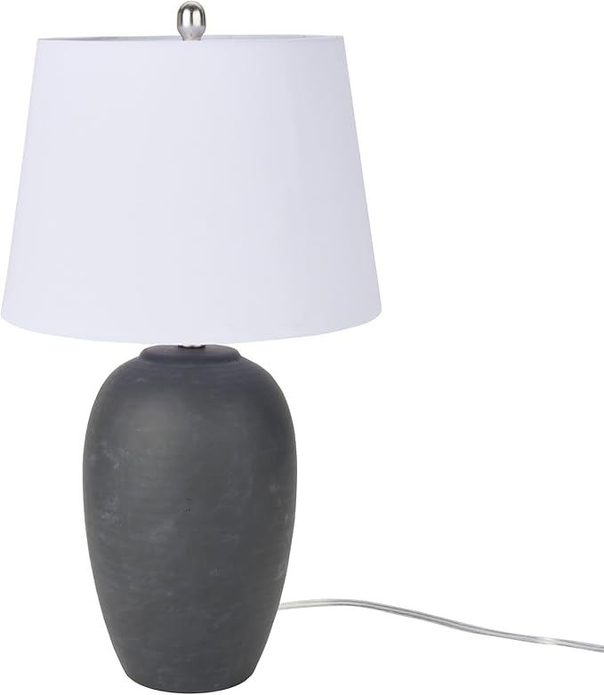 Nourison Home 23" Black Vintage Distressed Ceramic Pot Table Lamp for Bedroom, Living Room, End Table, with White Tapered Drum Shade