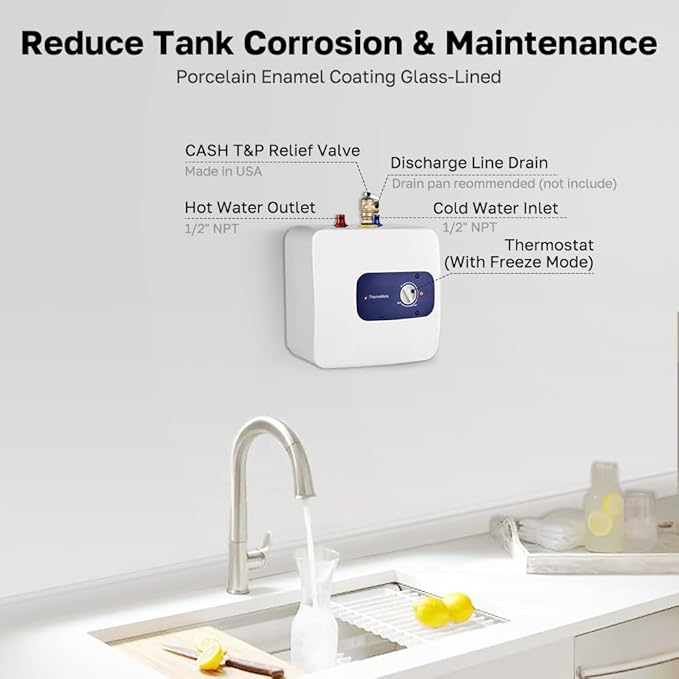 ThermoMate Mini Tank Water Heater Electric, 1.32 Gallons Small Under Sink Water Heater for Point of Use Instant Hot Water 110V 120V, Wall or Floor Mounted, UL Listed ES150